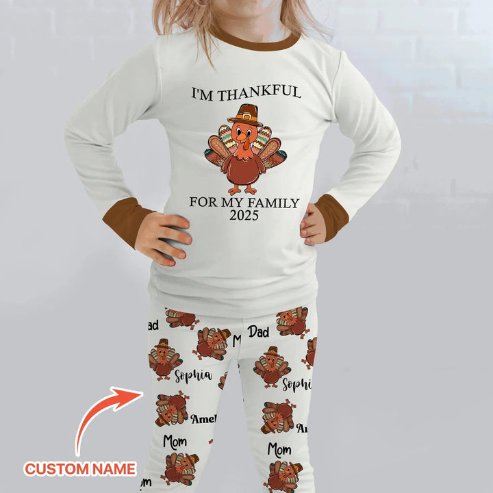 Custom Name Thanksgiving Family Matching Two Piece Long Sleeve Pajama Set , Custom Name Thanksgiving Family Matching Two Piece Long Sleeve Pajama Set - 12-18M