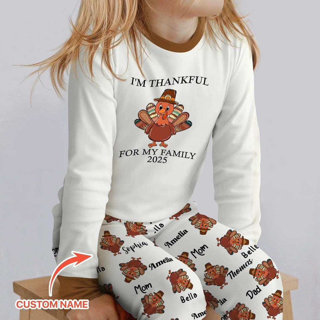 Custom Name Thanksgiving Family Matching Two Piece Long Sleeve Pajama Set , Custom Name Thanksgiving Family Matching Two Piece Long Sleeve Pajama Set - 12-18M
