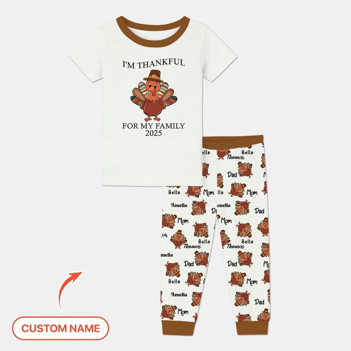 Custom Name Thanksgiving Family Matching Two Piece Short Sleeve Pajama Set , Custom Name Thanksgiving Family Matching Two Piece Short Sleeve Pajama Set - 12-18M