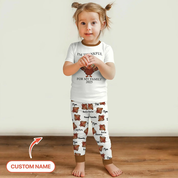 Custom Name Thanksgiving Family Matching Two Piece Short Sleeve Pajama Set , Custom Name Thanksgiving Family Matching Two Piece Short Sleeve Pajama Set - 12-18M