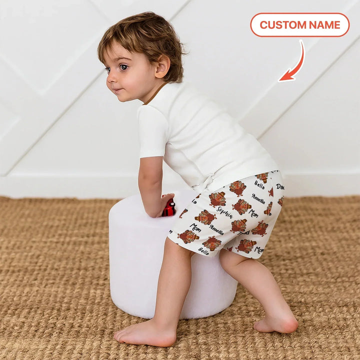 Custom Name Thanksgiving Family Matching Two Piece Short Sleeve Shorts Pajama Set , Custom Name Thanksgiving Family Matching Two Piece Short Sleeve Shorts Pajama Set - 12-18M