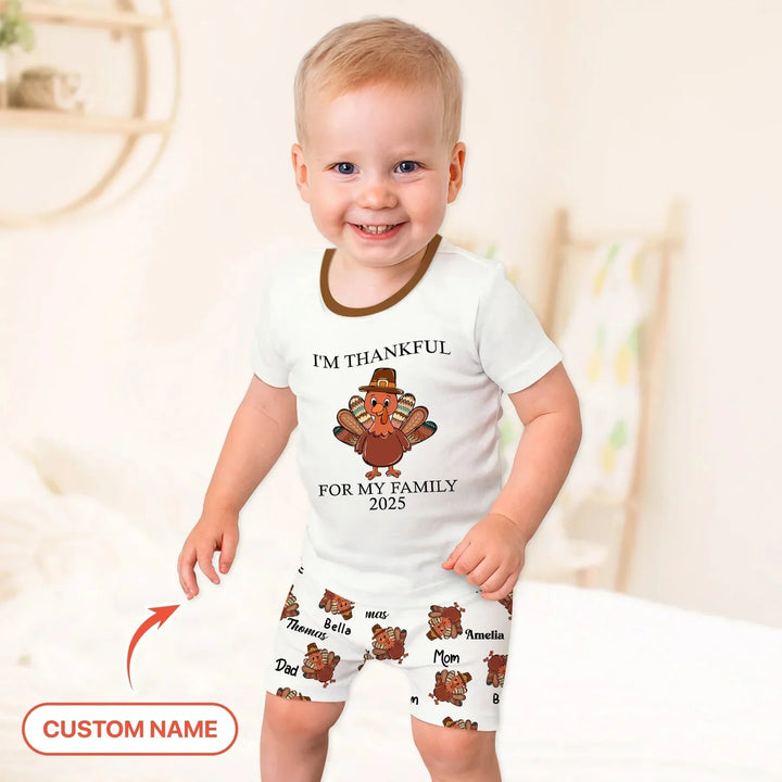 Custom Name Thanksgiving Family Matching Two Piece Short Sleeve Shorts Pajama Set , Custom Name Thanksgiving Family Matching Two Piece Short Sleeve Shorts Pajama Set - 12-18M