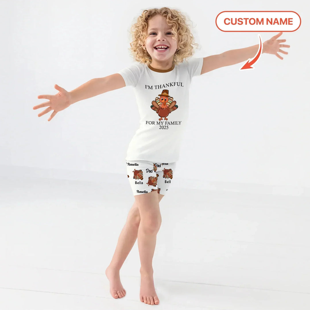 Custom Name Thanksgiving Family Matching Two Piece Short Sleeve Shorts Pajama Set , Custom Name Thanksgiving Family Matching Two Piece Short Sleeve Shorts Pajama Set - 12-18M