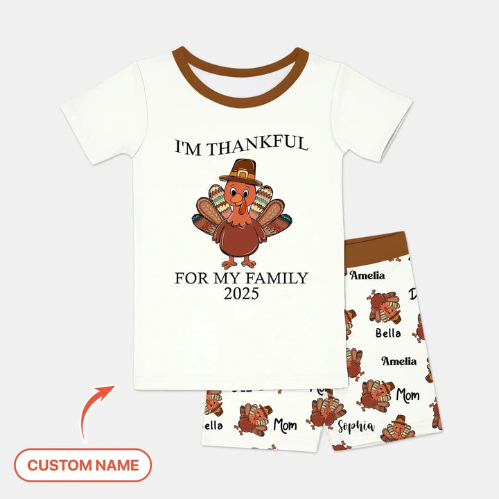 Custom Name Thanksgiving Family Matching Two Piece Short Sleeve Shorts Pajama Set , Custom Name Thanksgiving Family Matching Two Piece Short Sleeve Shorts Pajama Set - 12-18M