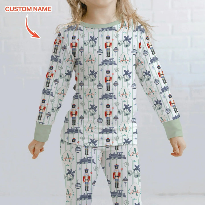 Custom Nutcracker Medium Blue Two Piece Long Sleeve Pajama Set , Custom Nutcracker Medium Blue Two Piece Long Sleeve Pajama Set - 12-18M