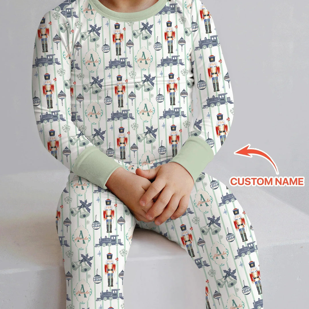 Custom Nutcracker Medium Blue Two Piece Long Sleeve Pajama Set , Custom Nutcracker Medium Blue Two Piece Long Sleeve Pajama Set - 12-18M