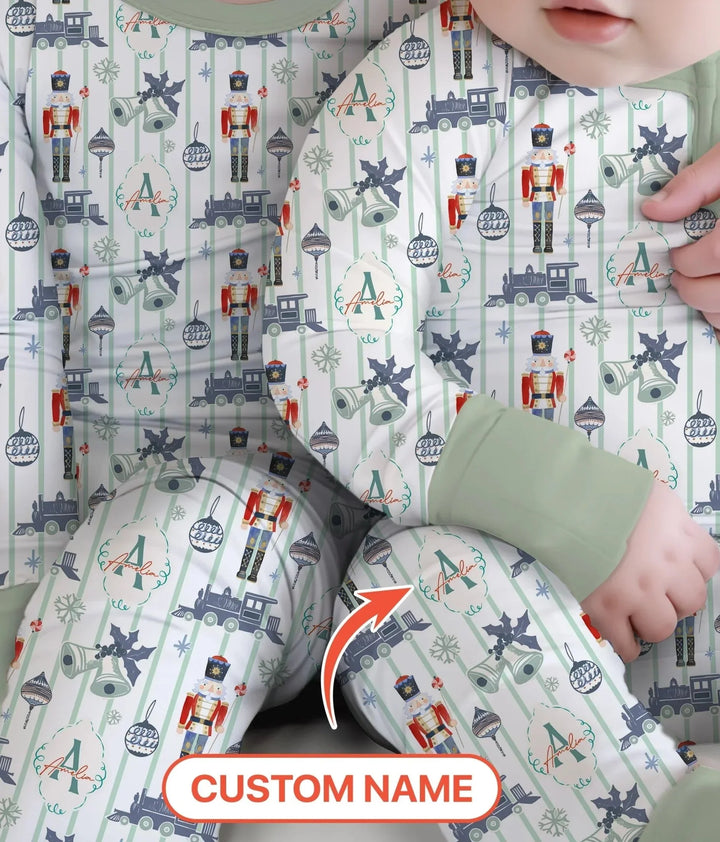 Custom Nutcracker Medium Blue Two Piece Long Sleeve Pajama Set , Custom Nutcracker Medium Blue Two Piece Long Sleeve Pajama Set - 12-18M
