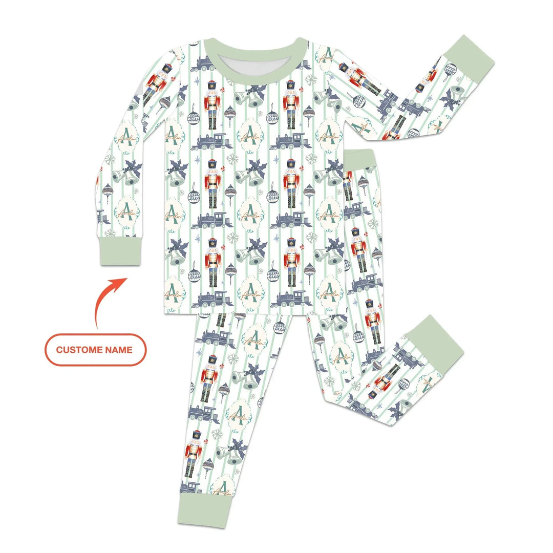 Custom Nutcracker Medium Blue Two Piece Long Sleeve Pajama Set , Custom Nutcracker Medium Blue Two Piece Long Sleeve Pajama Set - 12-18M