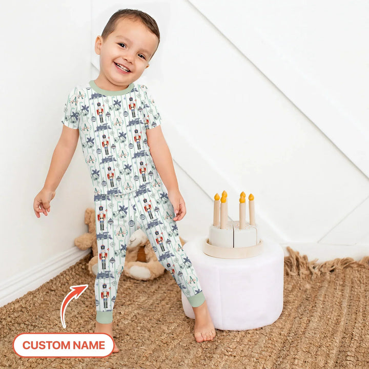 Custom Nutcracker Medium Blue Two Piece Short Sleeve Shorts Pajama Set , Custom Nutcracker Medium Blue Two Piece Short Sleeve Shorts Pajama Set - 12-18M