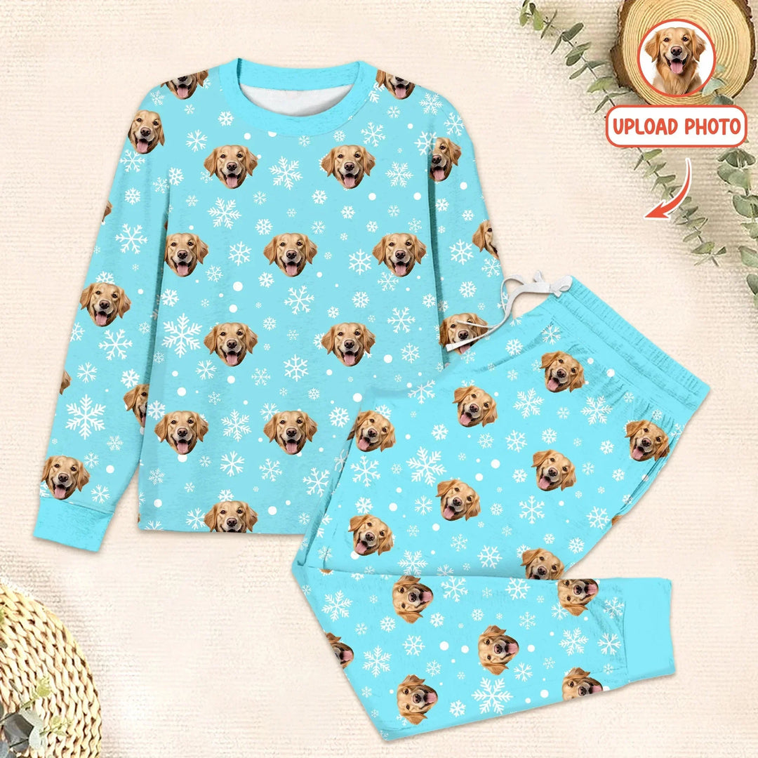 Custom Pet Face Photo Two Piece Long Sleeve Pajama Set For Christmas , Custom Pet Face Photo Two Piece Long Sleeve Pajama Set For Christmas - 7/8
