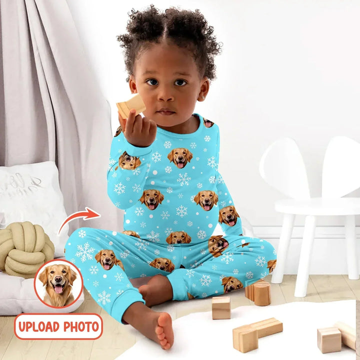 Custom Pet Face Photo Two Piece Long Sleeve Pajama Set For Christmas , Custom Pet Face Photo Two Piece Long Sleeve Pajama Set For Christmas - 12-18M