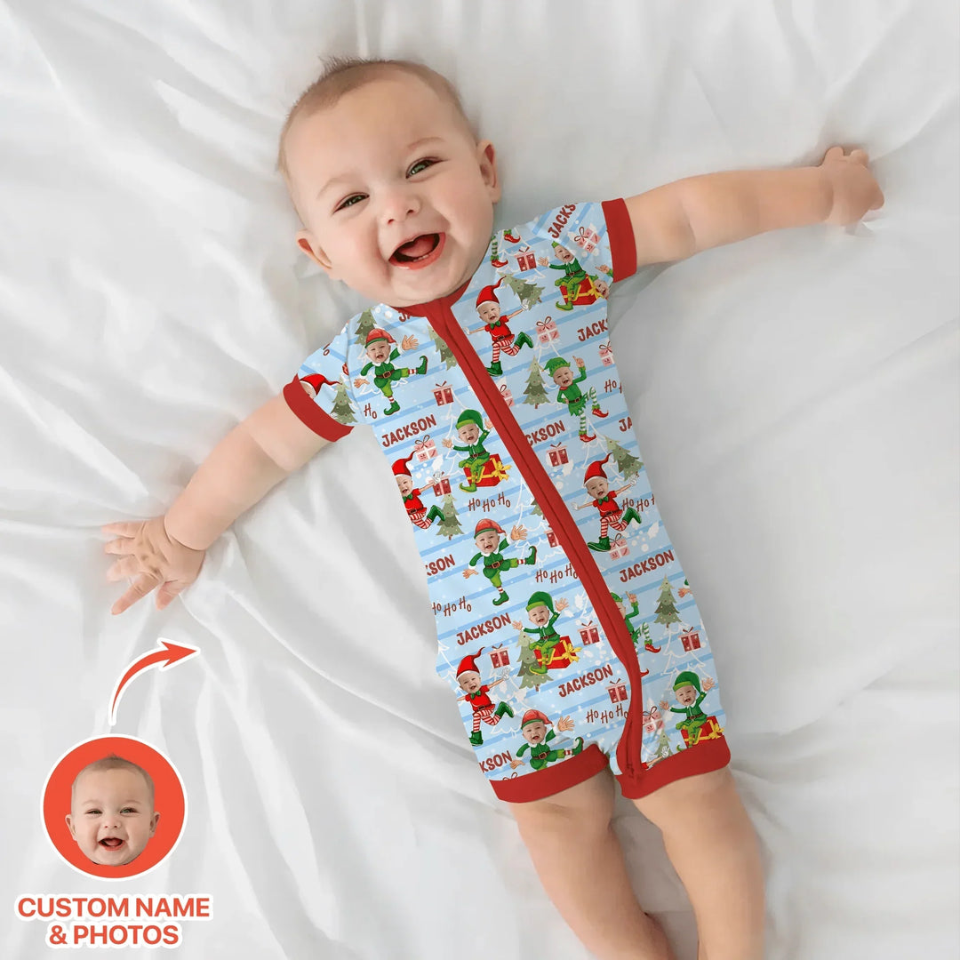 Custom Photo Baby Christmas Elf Christmas Shorty Zippy , Custom Photo Baby Christmas Elf Christmas Shorty Zippy - 0-3M