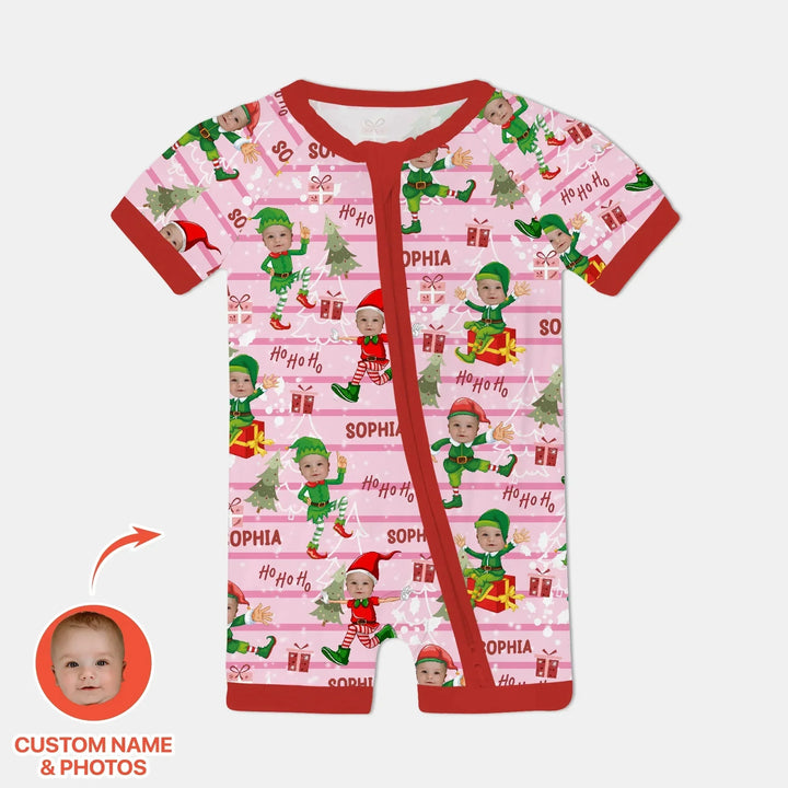 Custom Photo Baby Christmas Elf Christmas Shorty Zippy , Custom Photo Baby Christmas Elf Christmas Shorty Zippy - 0-3M