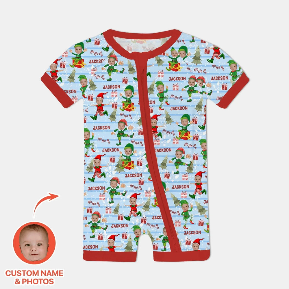 Custom Photo Baby Christmas Elf Christmas Shorty Zippy , Custom Photo Baby Christmas Elf Christmas Shorty Zippy - 0-3M