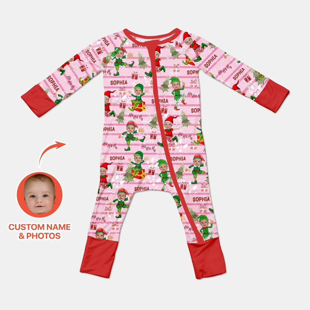 Custom Photo Baby Christmas Elf Convertible Zippy , Custom Photo Baby Christmas Elf Convertible Zippy - 0-3M