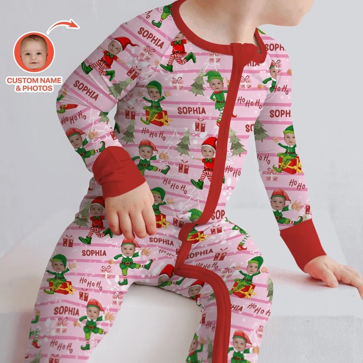 Custom Photo Baby Christmas Elf Convertible Zippy , Custom Photo Baby Christmas Elf Convertible Zippy - 0-3M