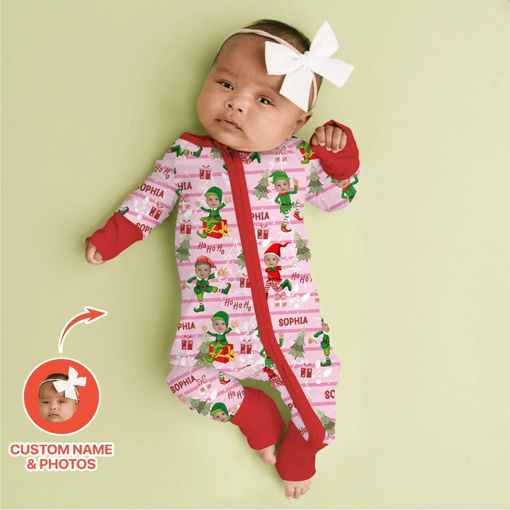 Custom Photo Baby Christmas Elf Convertible Zippy , Custom Photo Baby Christmas Elf Convertible Zippy - 0-3M