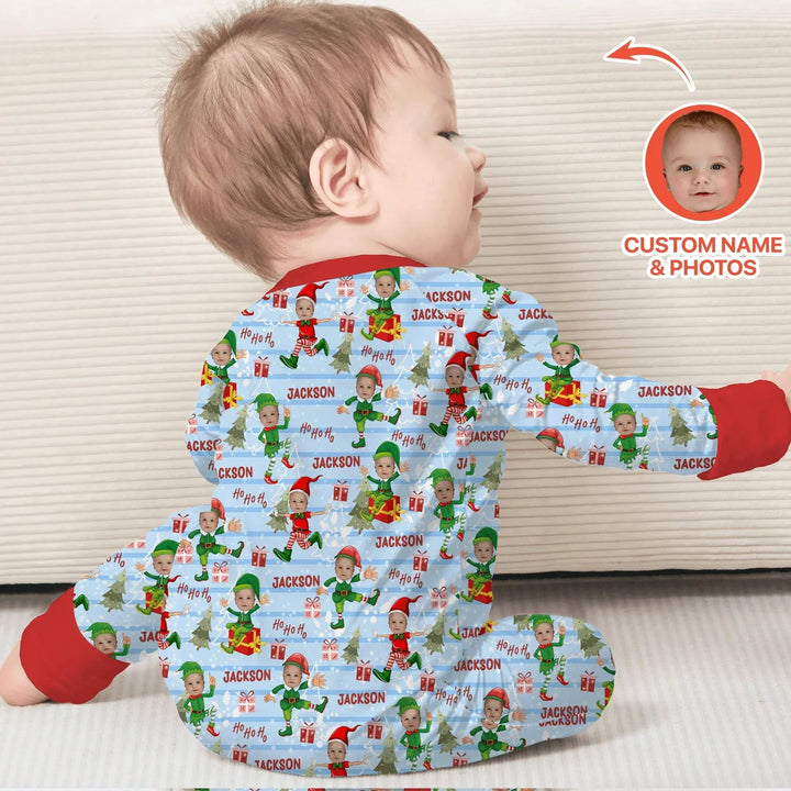 Custom Photo Baby Christmas Elf Convertible Zippy , Custom Photo Baby Christmas Elf Convertible Zippy - 0-3M