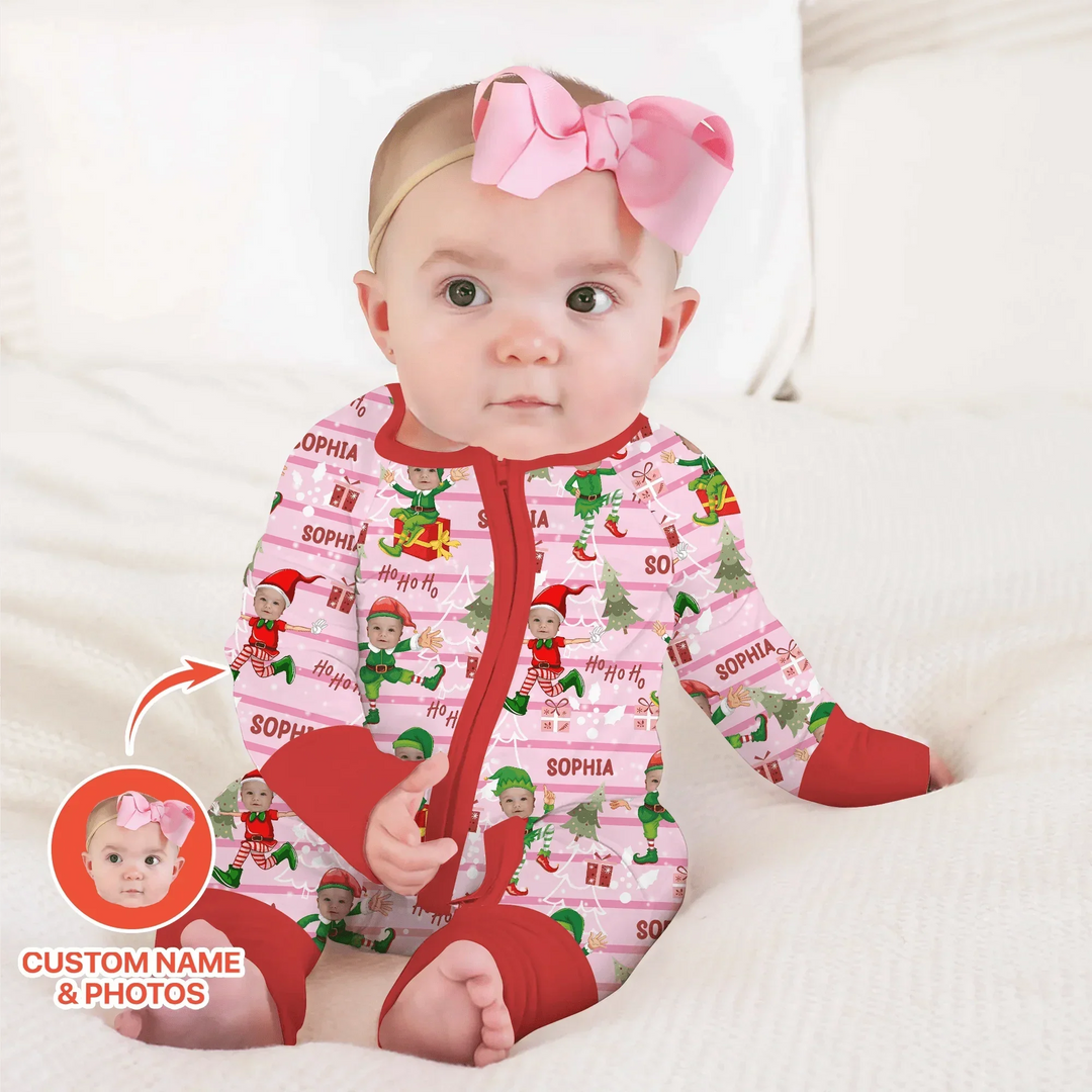 Custom Photo Baby Christmas Elf Convertible Zippy , Custom Photo Baby Christmas Elf Convertible Zippy - 0-3M
