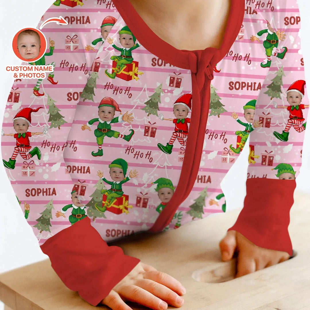 Custom Photo Baby Christmas Elf Convertible Zippy , Custom Photo Baby Christmas Elf Convertible Zippy - 0-3M