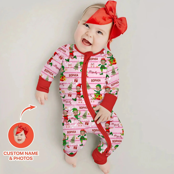Custom Photo Baby Christmas Elf Convertible Zippy , Custom Photo Baby Christmas Elf Convertible Zippy - 0-3M