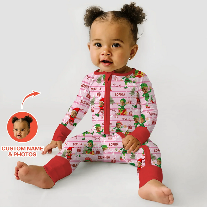 Custom Photo Baby Christmas Elf Convertible Zippy , Custom Photo Baby Christmas Elf Convertible Zippy - 0-3M