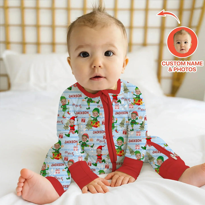 Custom Photo Baby Christmas Elf Convertible Zippy , Custom Photo Baby Christmas Elf Convertible Zippy - 0-3M