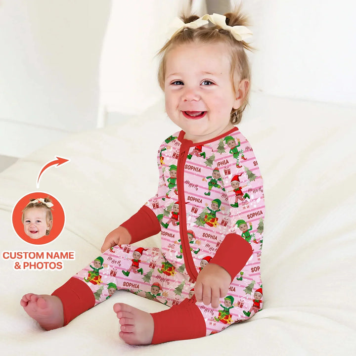 Custom Photo Baby Christmas Elf Convertible Zippy , Custom Photo Baby Christmas Elf Convertible Zippy - 0-3M