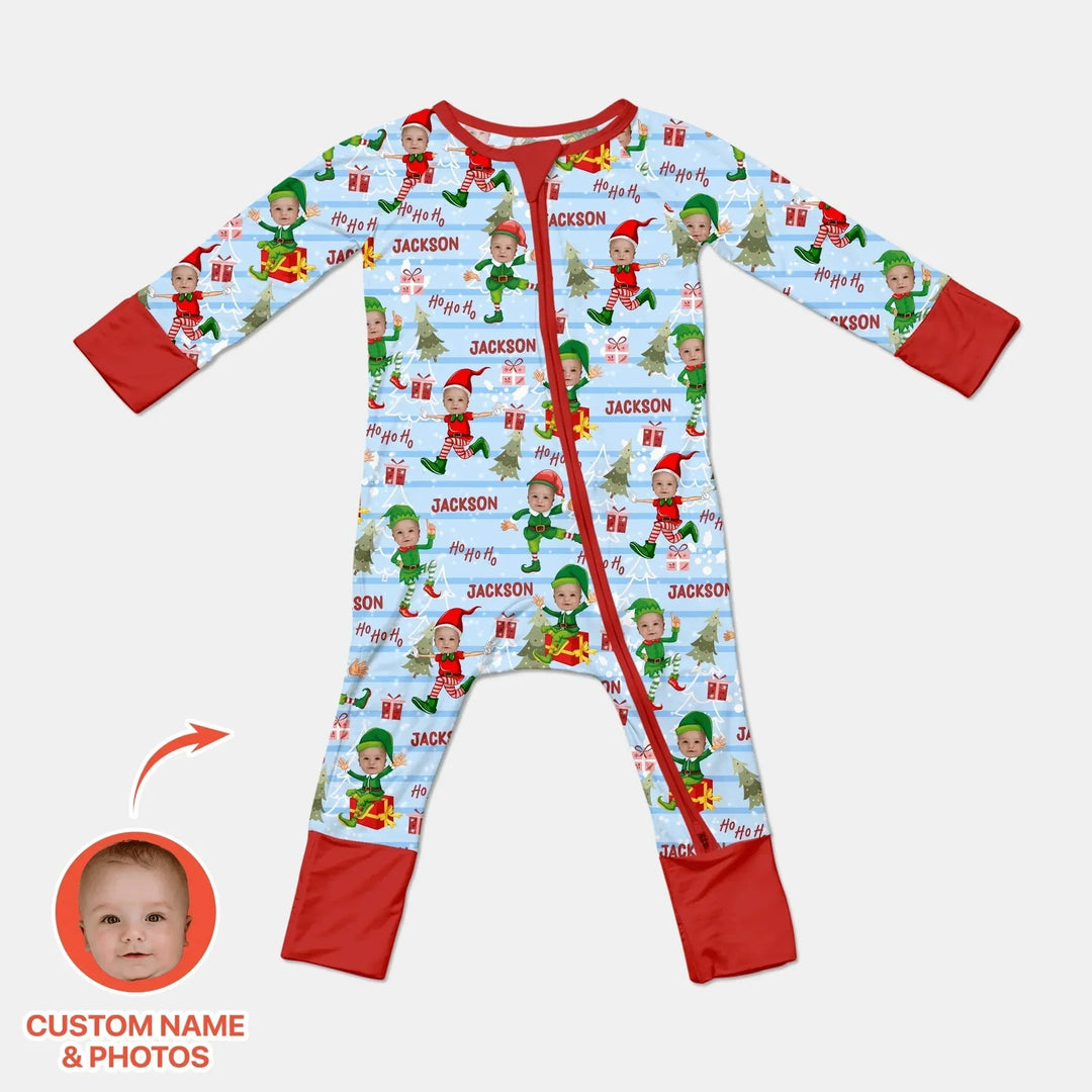 Custom Photo Baby Christmas Elf Convertible Zippy , Custom Photo Baby Christmas Elf Convertible Zippy - 0-3M