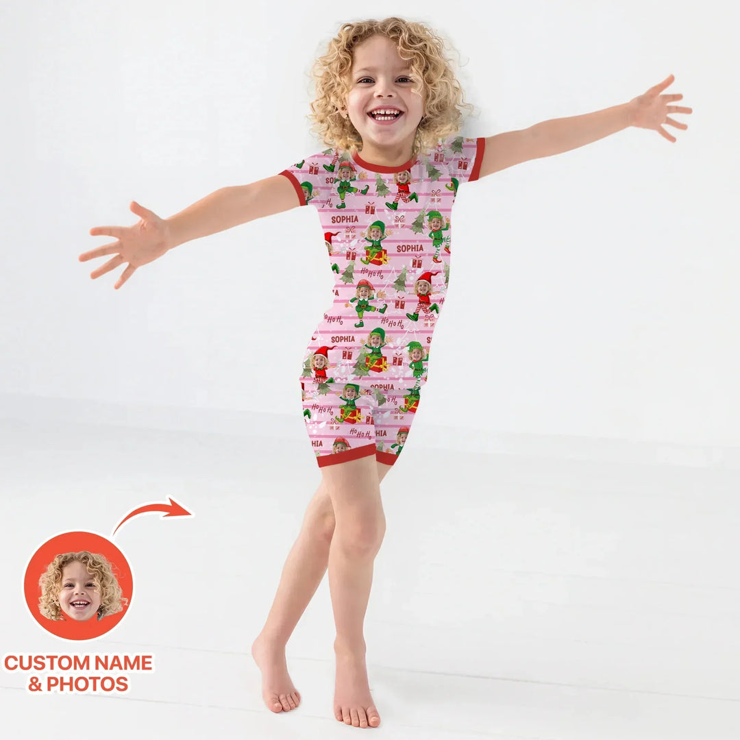 Custom Photo Baby Christmas Elf Two Piece Short Sleeve Shorts Pajama Set , Custom Photo Baby Christmas Elf Two Piece Short Sleeve Shorts Pajama Set - 12-18M
