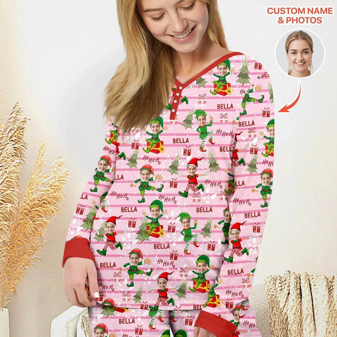 Custom Photo Baby Christmas Elf Women Pajama Set , Custom Photo Baby Christmas Elf Women Pajama Set - Only Shirt / S