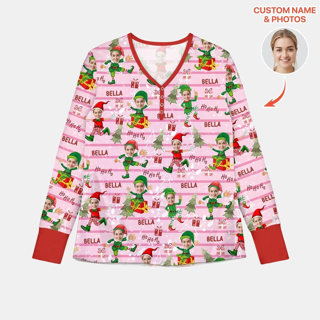 Custom Photo Baby Christmas Elf Women Pajama Set , Custom Photo Baby Christmas Elf Women Pajama Set - Only Shirt / S