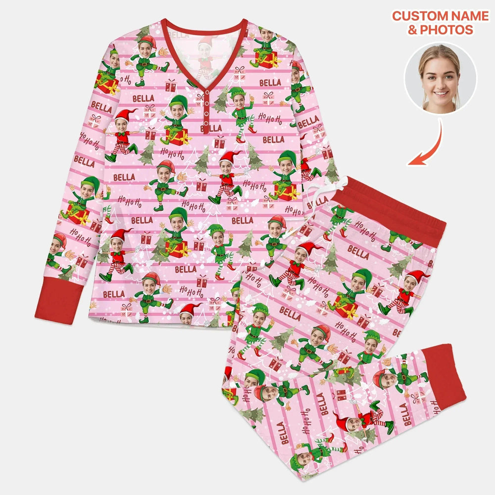 Custom Photo Baby Christmas Elf Women Pajama Set , Custom Photo Baby Christmas Elf Women Pajama Set - Combo Shirt & Pants / S