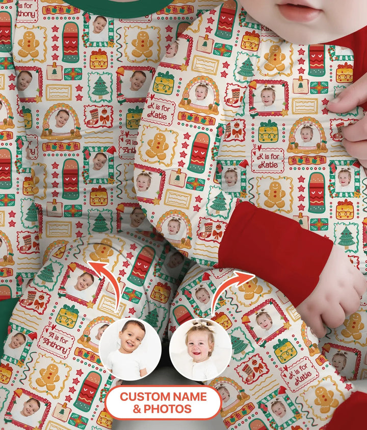 Custom Photo Christmas Frame Custom Name Two Piece Long Sleeve Pajama Set , Custom Photo Christmas Frame Custom Name Two Piece Long Sleeve Pajama Set - 12-18M