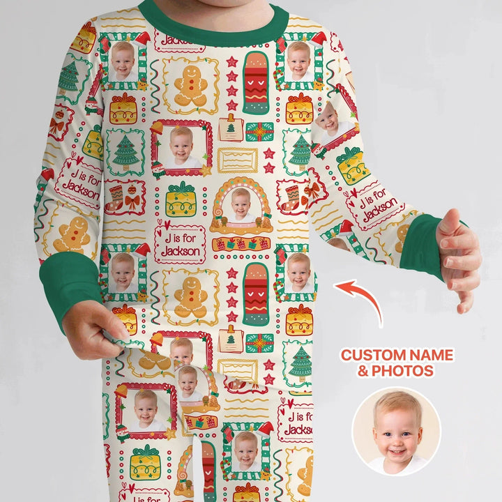 Custom Photo Christmas Frame Custom Name Two Piece Long Sleeve Pajama Set , Custom Photo Christmas Frame Custom Name Two Piece Long Sleeve Pajama Set - 12-18M