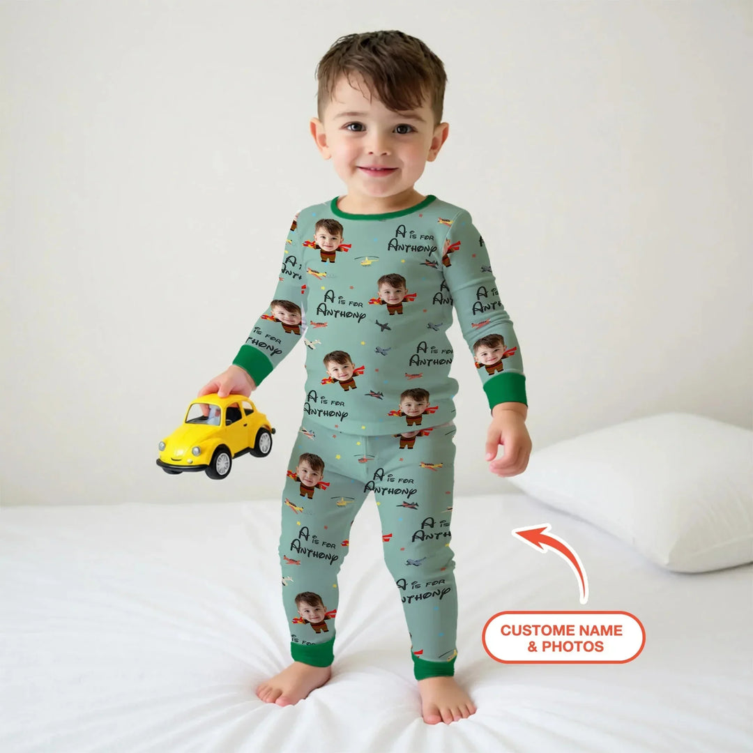 Custom Photo Face Dream Jobs Pilot Two Piece Long Sleeve Pajama Set , Custom Photo Face Dream Jobs Pilot Two Piece Long Sleeve Pajama Set - 12-18M