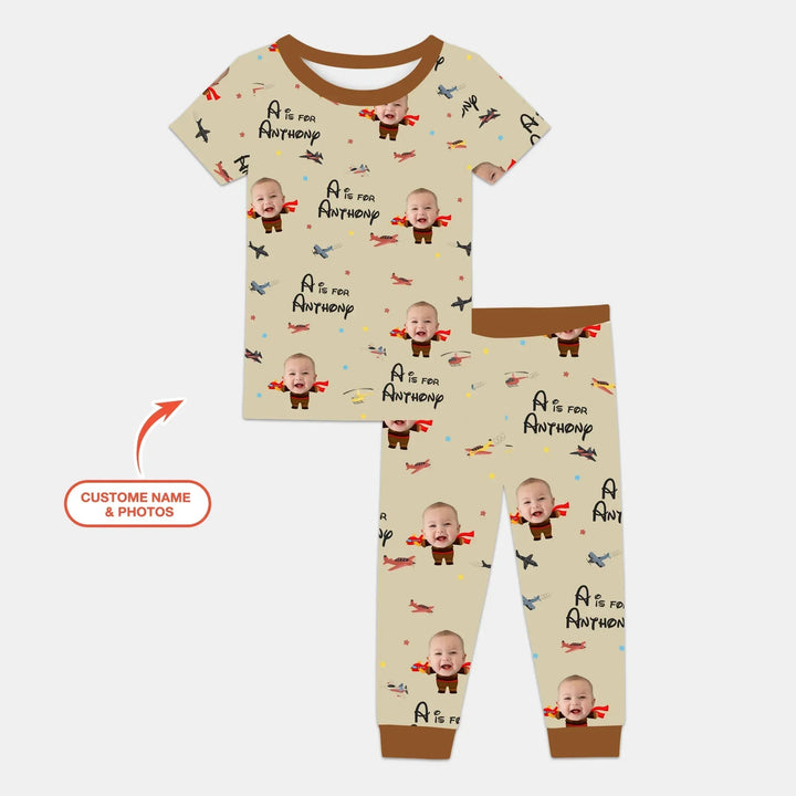 Custom Photo Face Dream Jobs Pilot Two Piece Short Sleeve Pajama Set , Custom Photo Face Dream Jobs Pilot Two Piece Short Sleeve Pajama Set - 12-18M