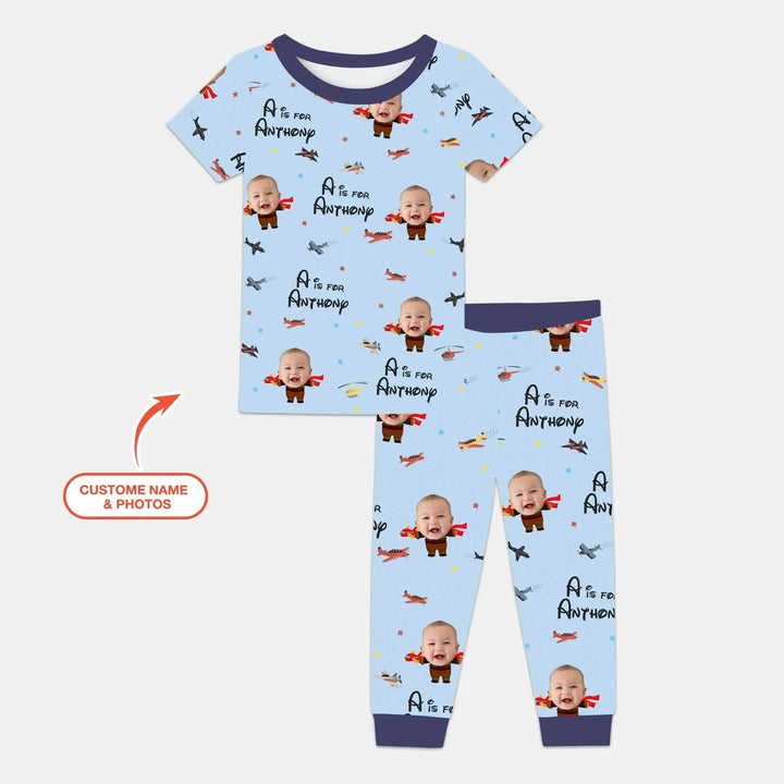 Custom Photo Face Dream Jobs Pilot Two Piece Short Sleeve Pajama Set , Custom Photo Face Dream Jobs Pilot Two Piece Short Sleeve Pajama Set - 12-18M