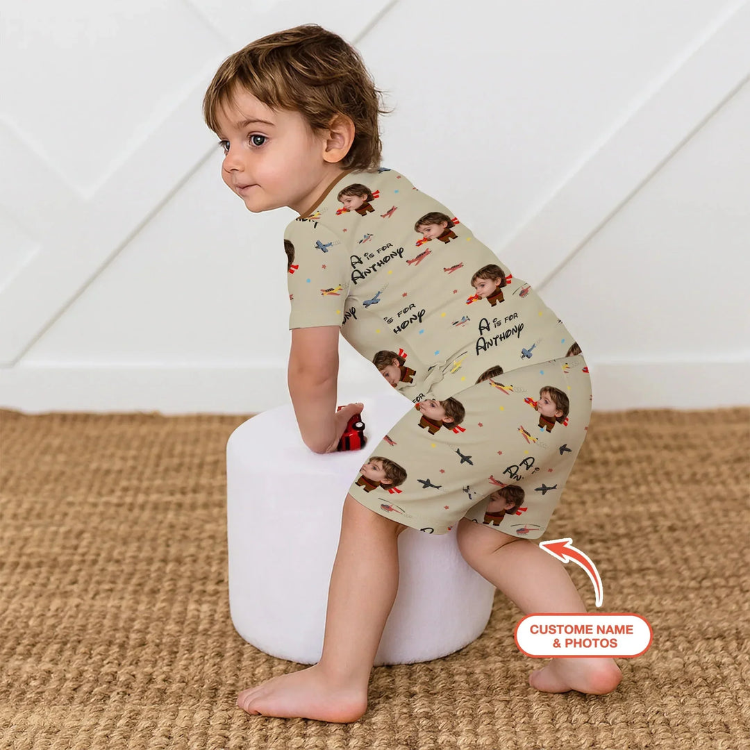 Custom Photo Face Dream Jobs Pilot Two Piece Short Sleeve Shorts Pajama Set , Custom Photo Face Dream Jobs Pilot Two Piece Short Sleeve Shorts Pajama Set - 12-18M