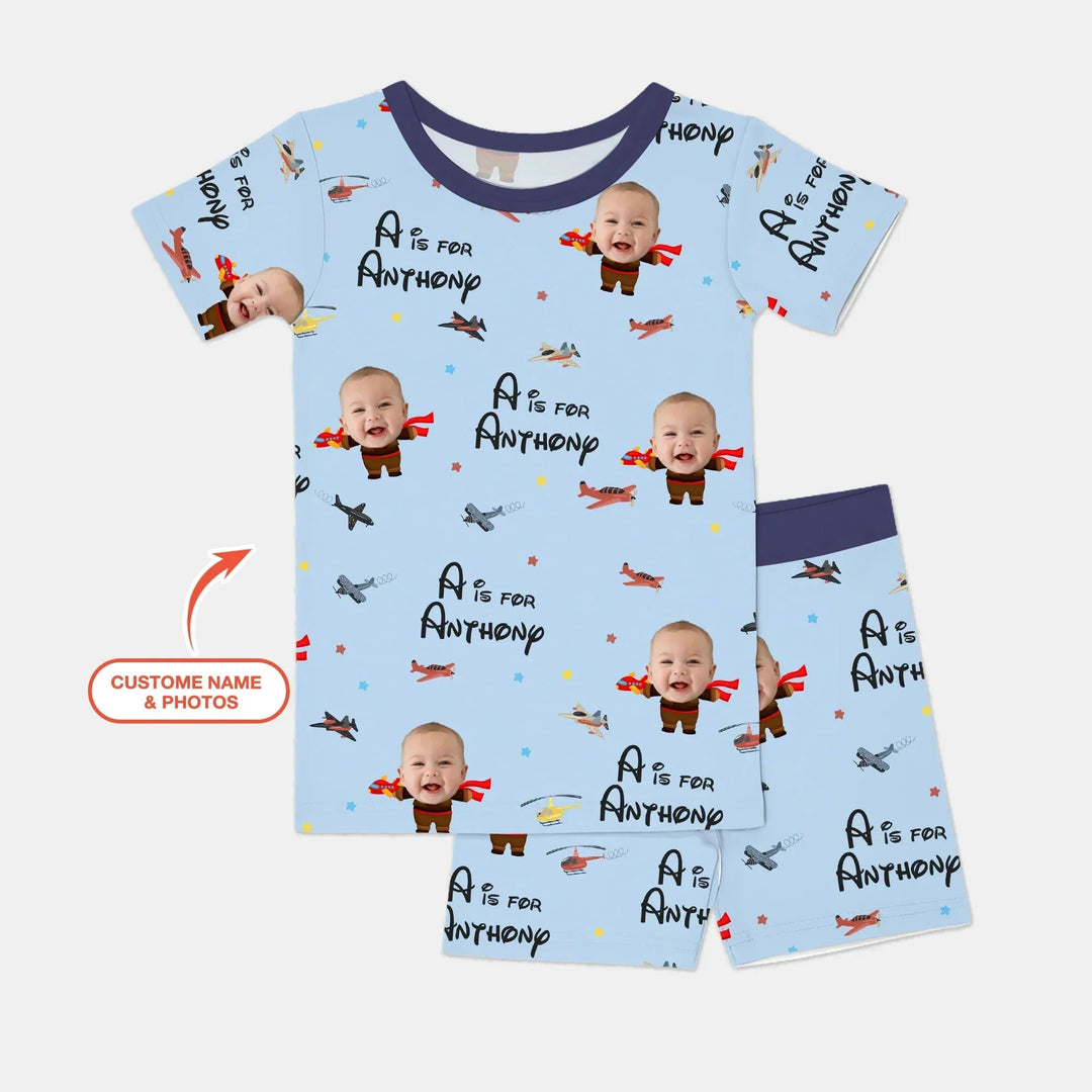 Custom Photo Face Dream Jobs Pilot Two Piece Short Sleeve Shorts Pajama Set , Custom Photo Face Dream Jobs Pilot Two Piece Short Sleeve Shorts Pajama Set - 12-18M