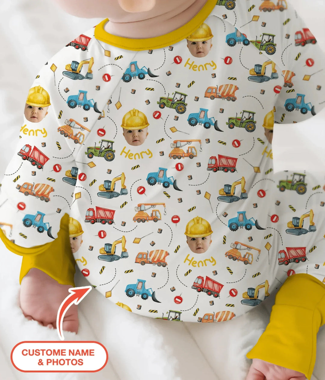 Custom Photo Little Construction Heroes Convertible Zippy , Custom Photo Little Construction Heroes Convertible Zippy - 0-3M