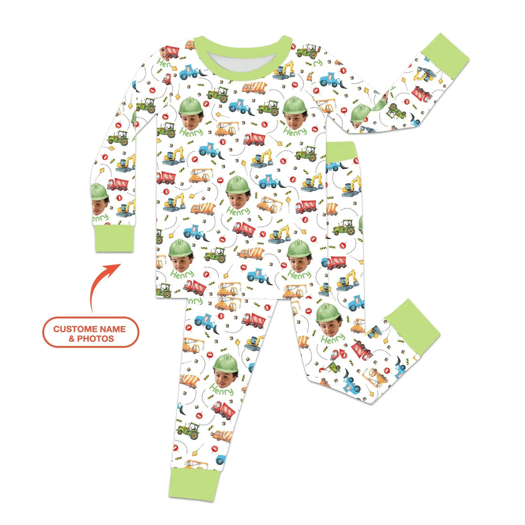 Custom Photo Little Construction Heroes Two Piece Long Sleeve Pajama Set , Custom Photo Little Construction Heroes Two Piece Long Sleeve Pajama Set - 12-18M