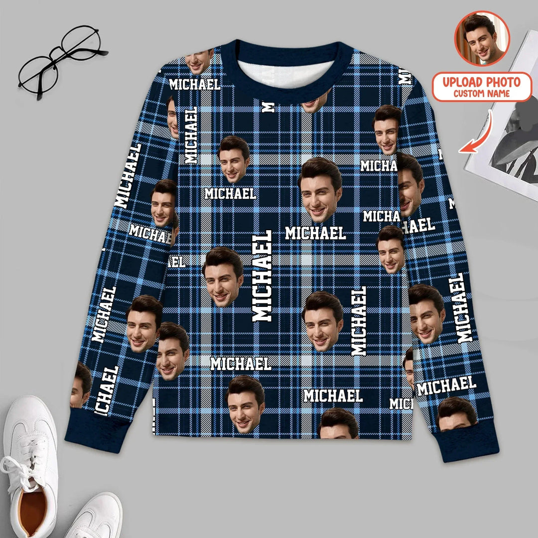 Custom Photo & Name Christmas Plaid Men Pajama Set , Custom Photo & Name Christmas Plaid Men Pajama Set - Only Shirt / XS