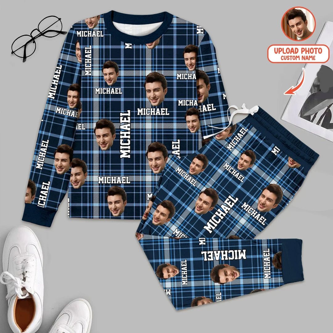 Custom Photo & Name Christmas Plaid Two Piece Long Sleeve Pajama Set , Custom Photo & Name Christmas Plaid Two Piece Long Sleeve Pajama Set - 12-18M