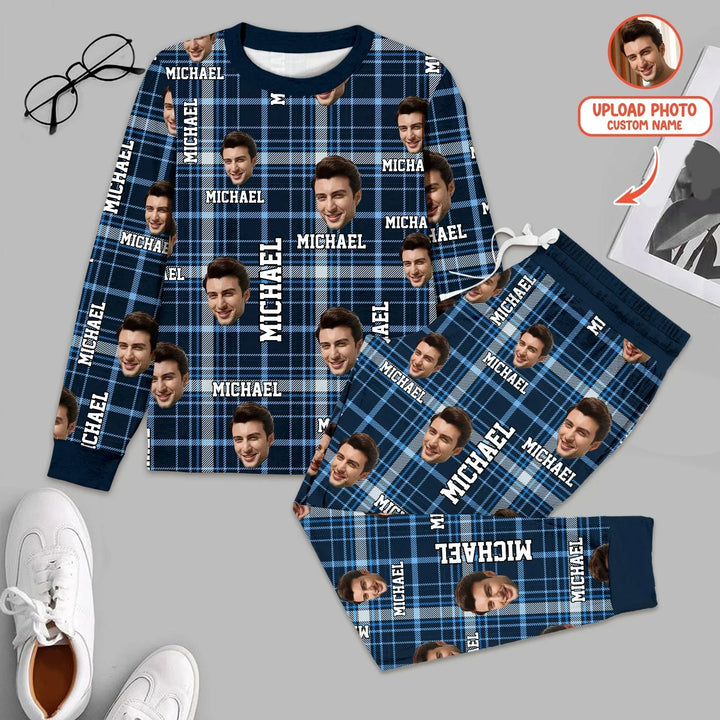 Custom Photo & Name Christmas Plaid Two Piece Long Sleeve Pajama Set , Custom Photo & Name Christmas Plaid Two Piece Long Sleeve Pajama Set - 12-18M