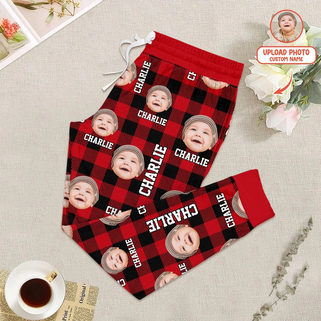Custom Photo & Name Christmas Plaid Women Pajama Set , Custom Photo & Name Christmas Plaid Women Pajama Set - Only Pants / S