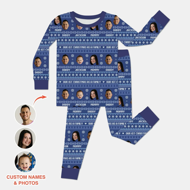 Custom Photo Our 1st Christmas as a Family Two Piece Long Sleeve Pajama Set , Custom Photo Our 1st Christmas as a Family Two Piece Long Sleeve Pajama Set - 12-18M