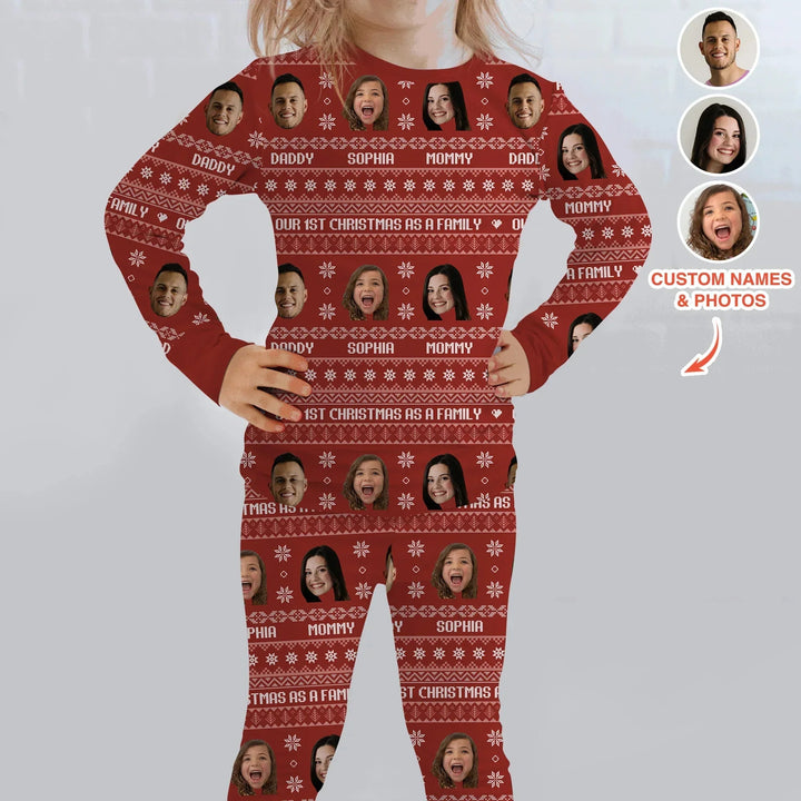 Custom Photo Our 1st Christmas as a Family Two Piece Long Sleeve Pajama Set , Custom Photo Our 1st Christmas as a Family Two Piece Long Sleeve Pajama Set - 12-18M