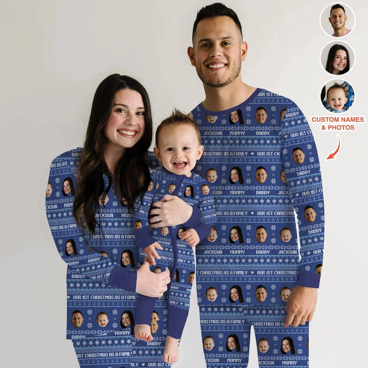 Custom Photo Our 1st Christmas as a Family Two Piece Long Sleeve Pajama Set , Custom Photo Our 1st Christmas as a Family Two Piece Long Sleeve Pajama Set - 12-18M