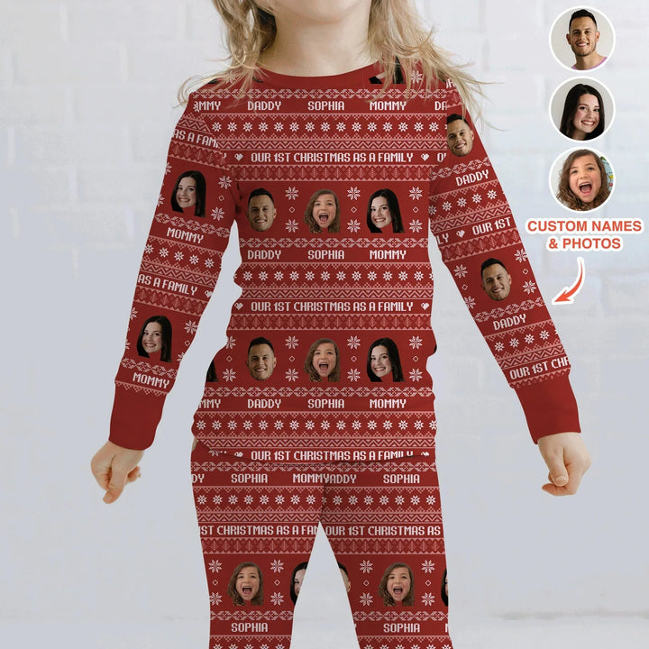 Custom Photo Our 1st Christmas as a Family Two Piece Long Sleeve Pajama Set , Custom Photo Our 1st Christmas as a Family Two Piece Long Sleeve Pajama Set - 12-18M